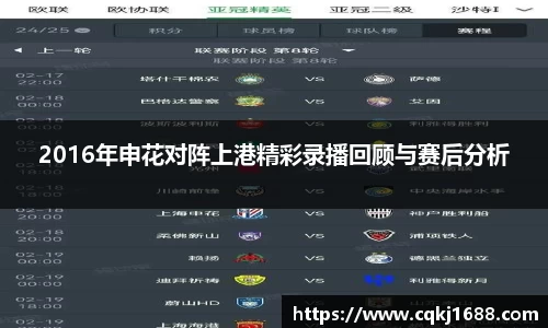 2016年申花对阵上港精彩录播回顾与赛后分析